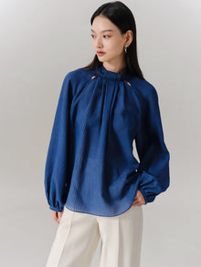 Silk Long-Sleeve Shirt | Navy