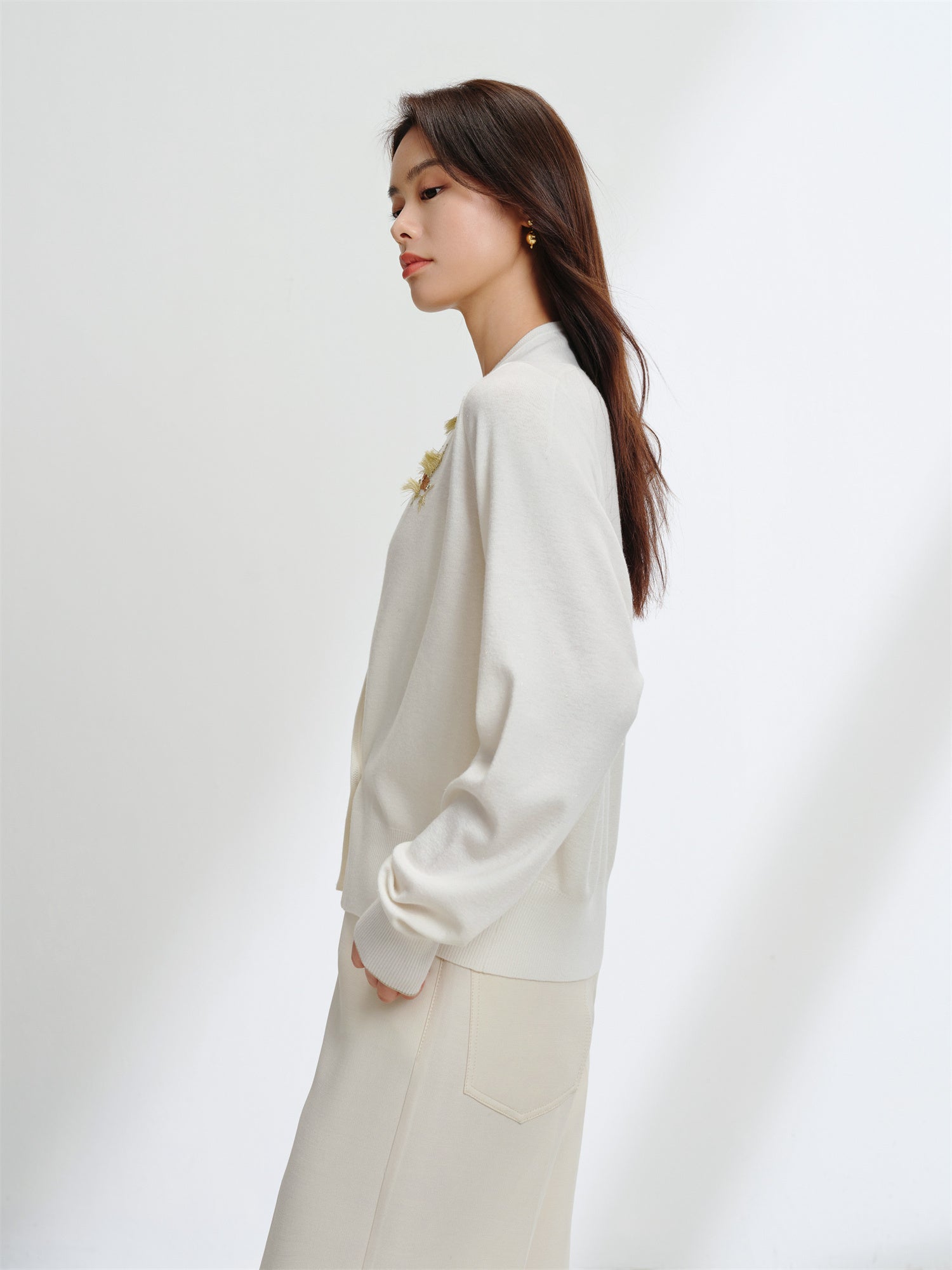 Wool Knit Cardigan | White