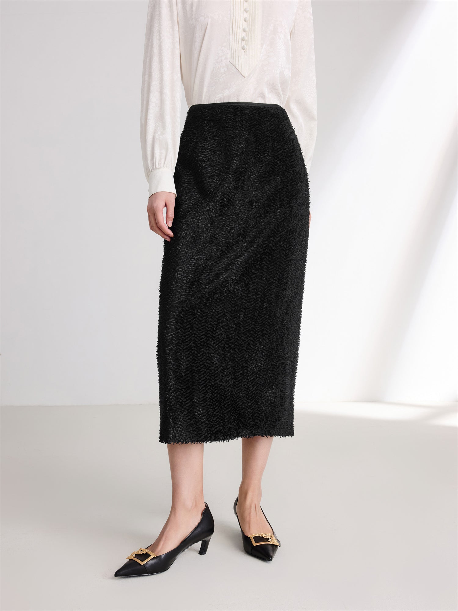 Straight Silk Skirt | Black