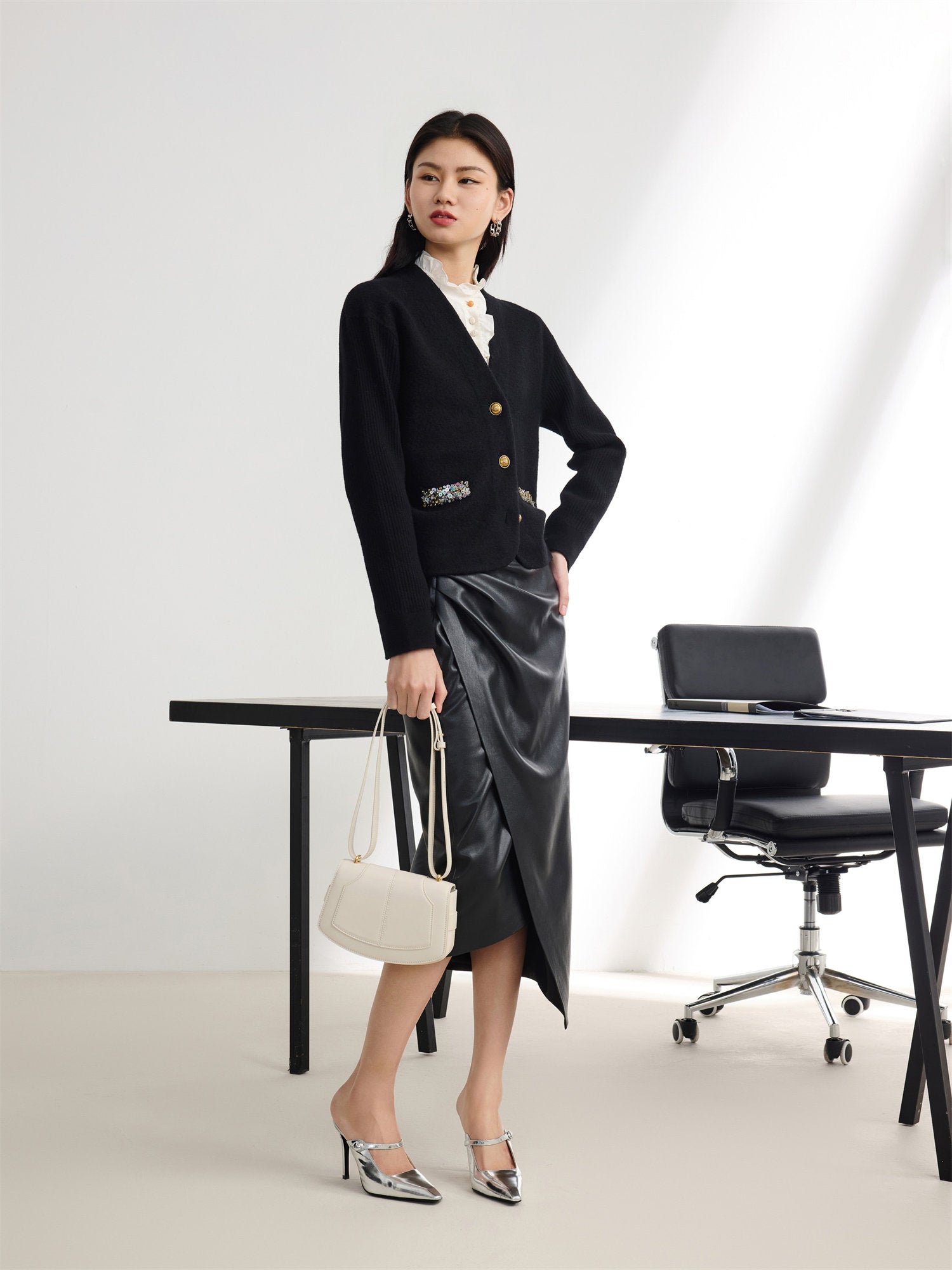 Pure Wool Knitted Cardigan | Black