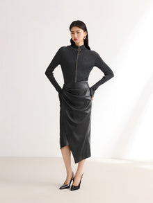 Split Bodycon Leather Skirt | Black