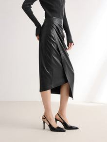 Split Bodycon Leather Skirt | Black