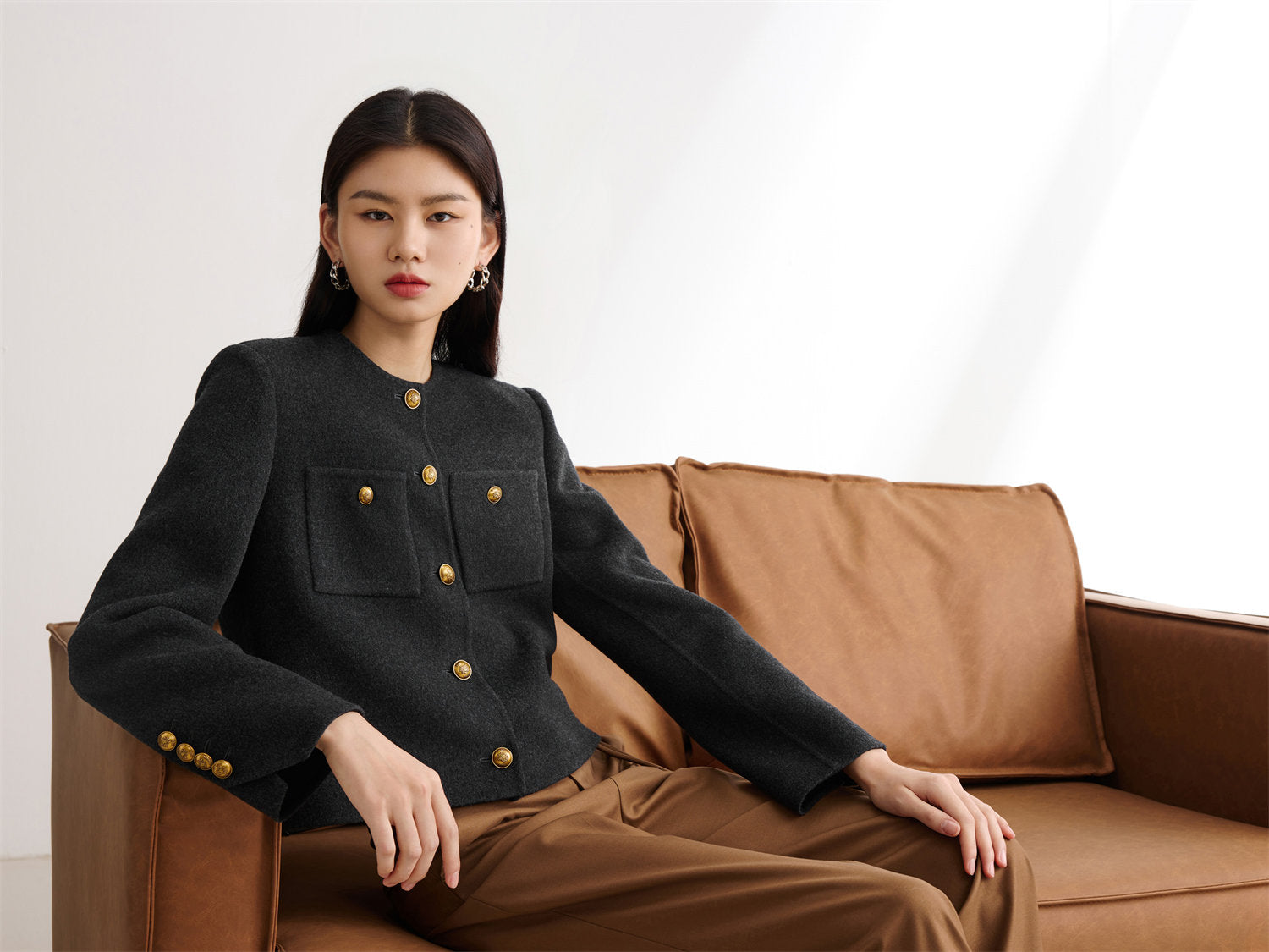 Pure Wool Tweed Coat | Grey