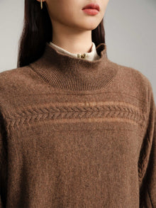 Half-High Neck Knitted Batwing Sweater | Camel