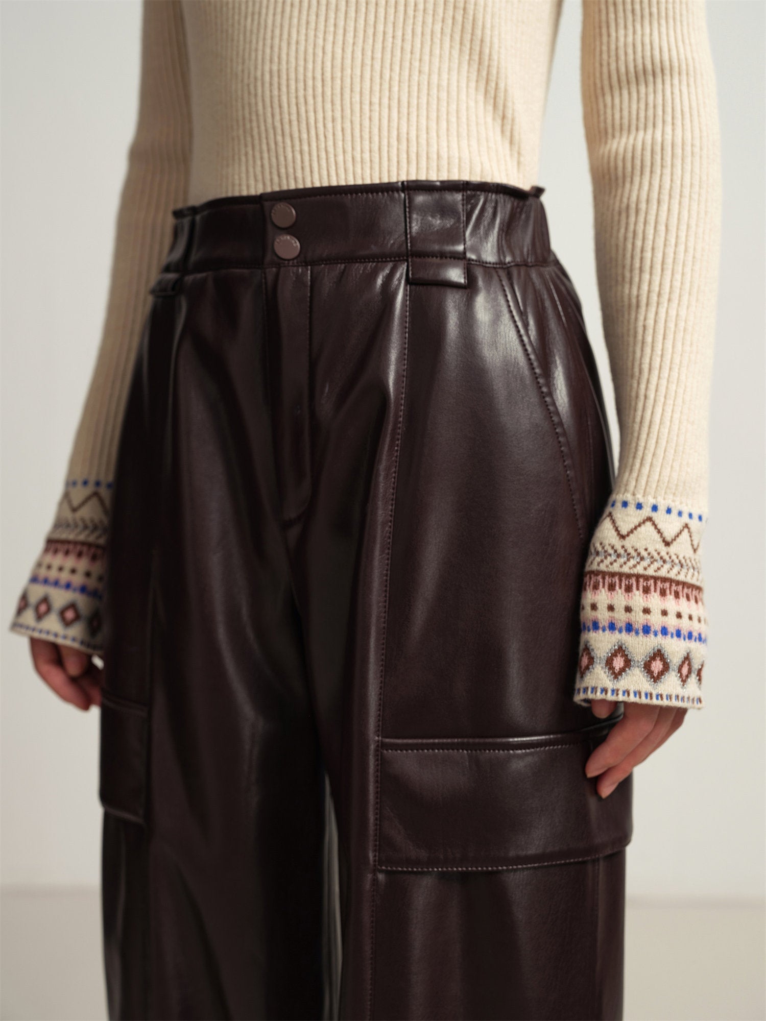 Leather Cargo Pants | Dark Brown