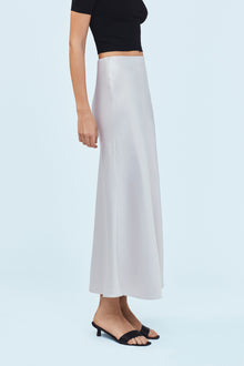 satin maxi skirt white sand