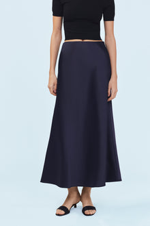 satin maxi skirt navy