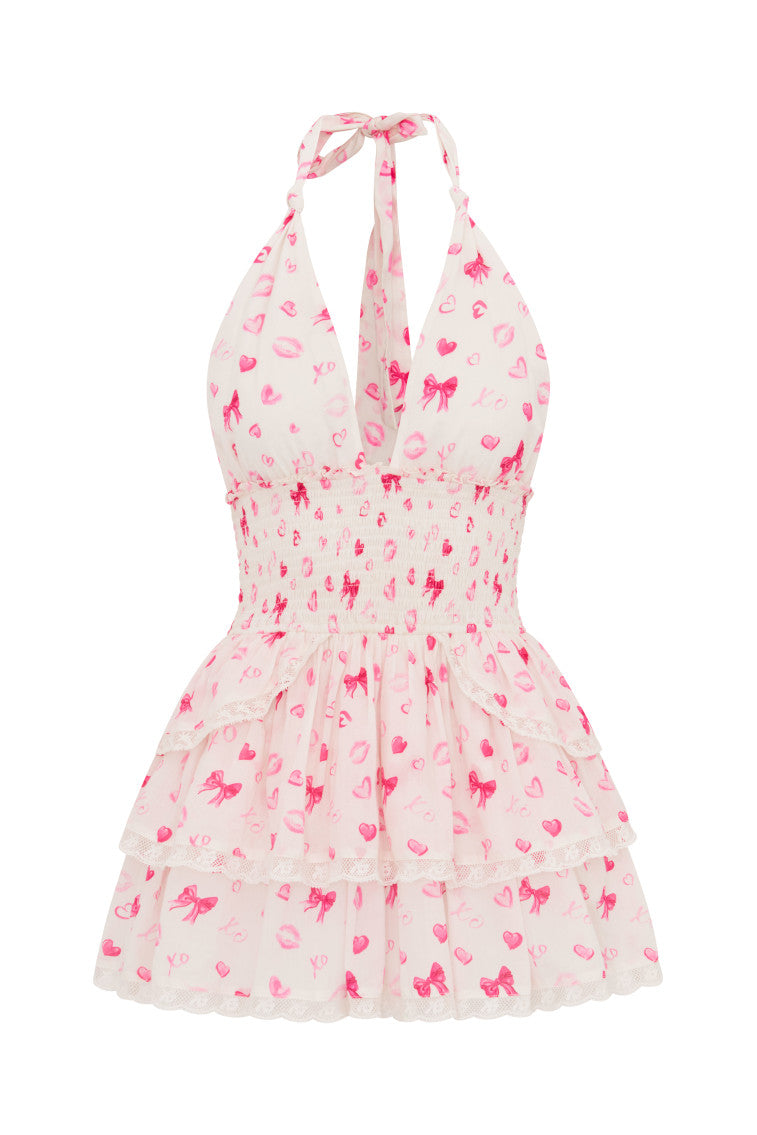 Deanna Bow & Kiss Print Halter Dress | Rosey Dream