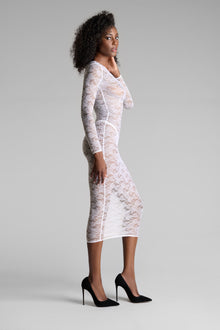 Long Sleeve Midi Dress - Flashback | White