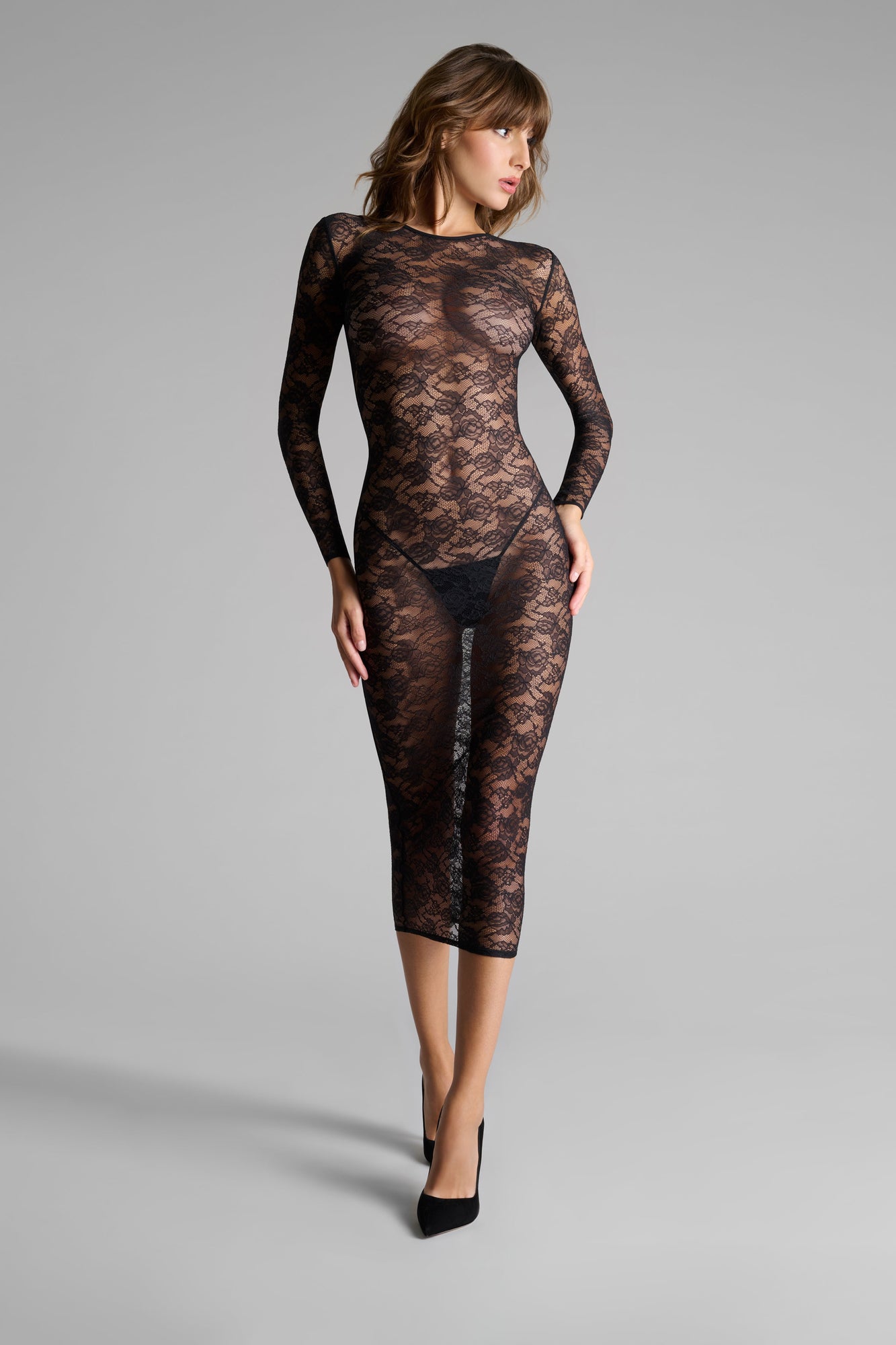 Long sleeve midi dress - Flashback | Black