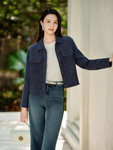 Knit Denim-Look Jacket | Navy