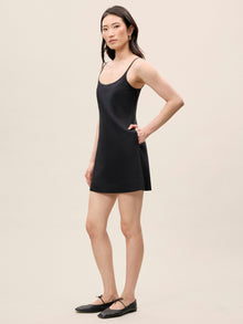 Stretch Linen Skirted Romper | Black