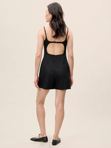 Stretch Linen Skirted Romper | Black