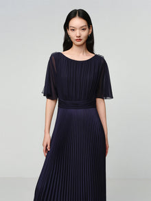 Pleated Patchwork Dress | Navy
