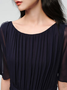 Pleated Patchwork Dress | Navy