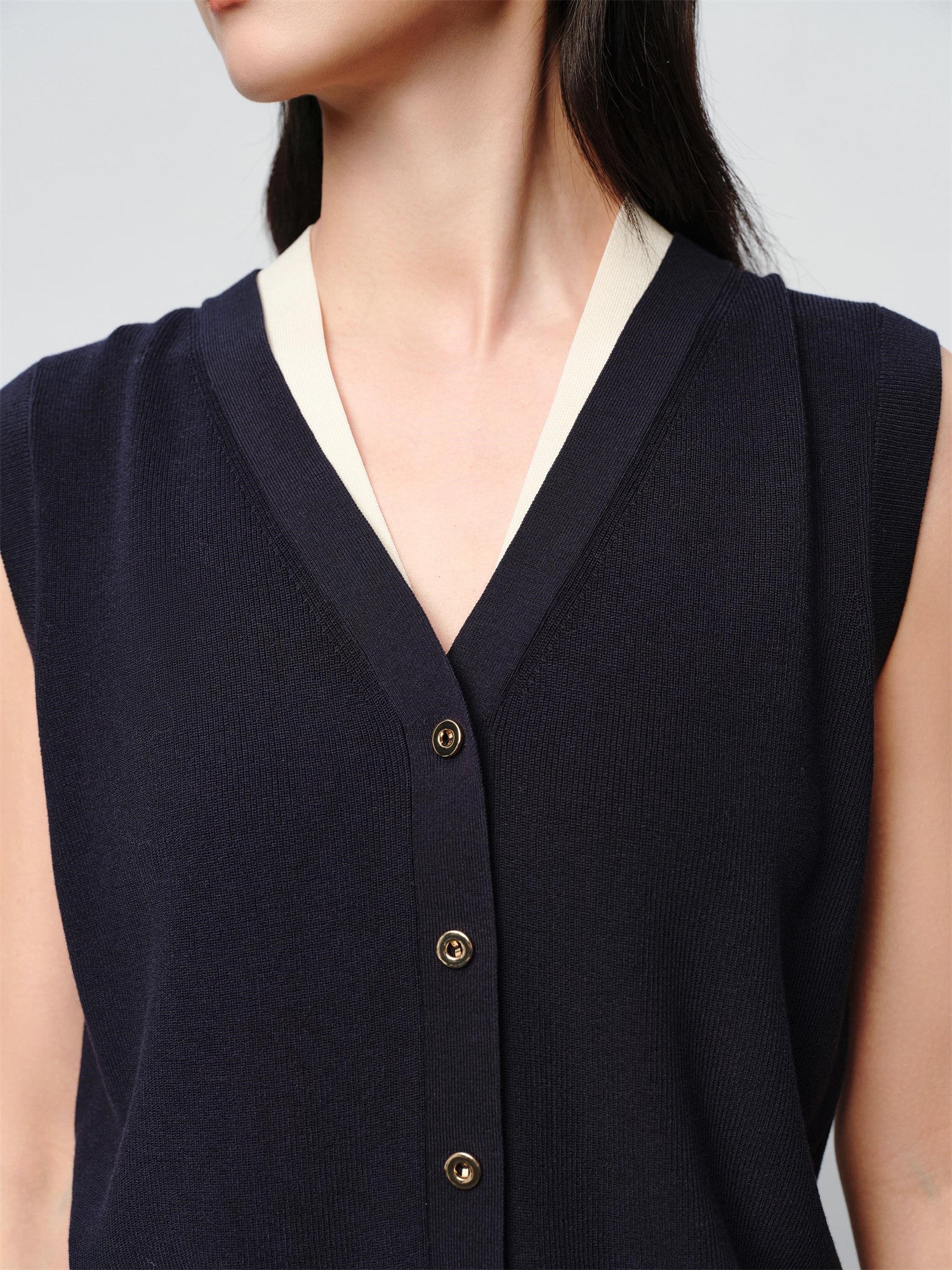 Cotton-Blend Knit Vest | Navy