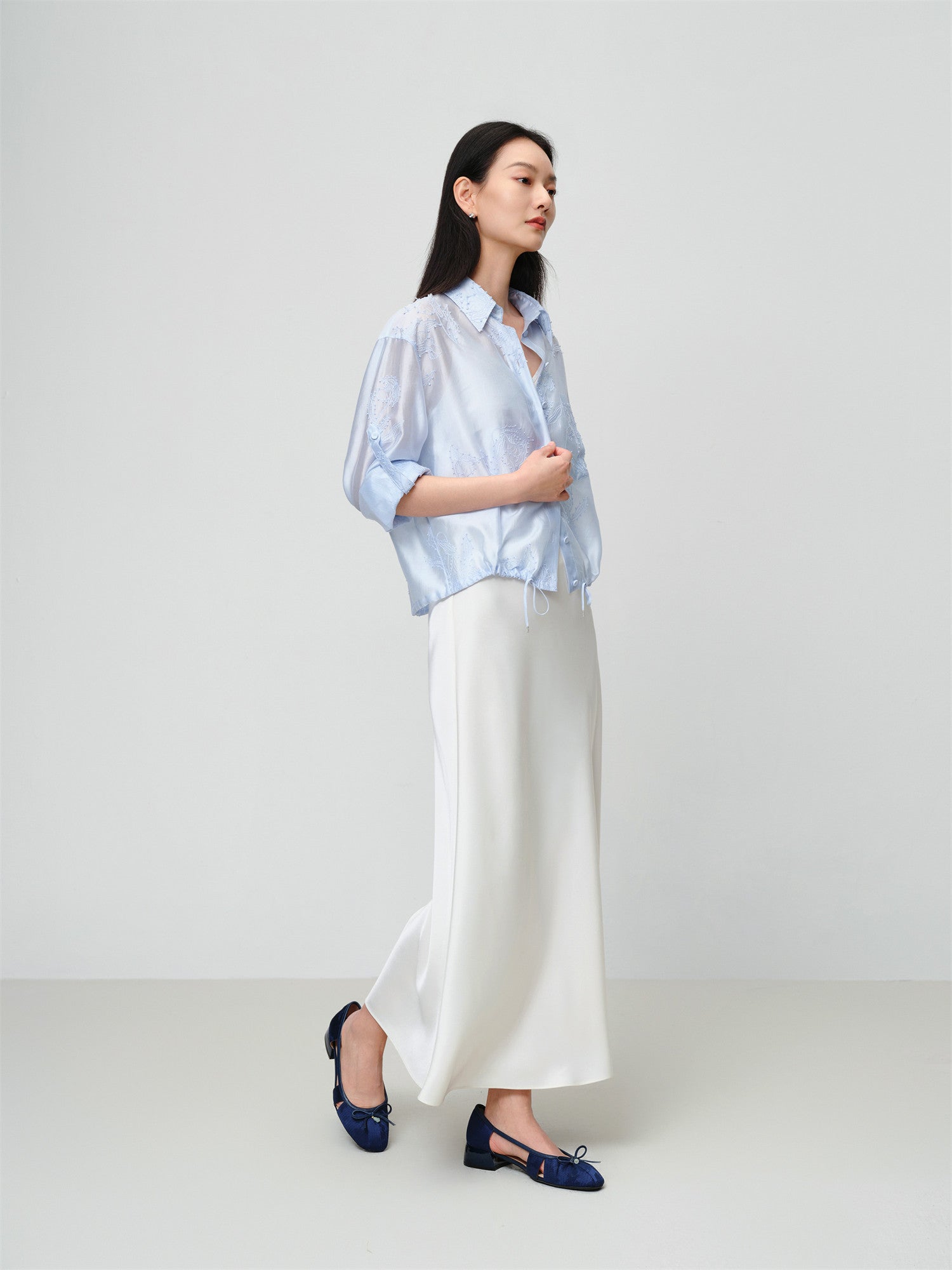 Lustrous Shirt Top | Blue