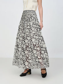 Cotton Printed Pleated Skirt | Black