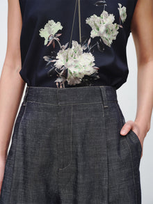 Linen-Cotton Cropped Pants | Navy