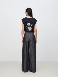 Linen-Cotton Cropped Pants | Navy