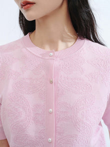 Jacquard Short-Sleeve Knit Top | Pink