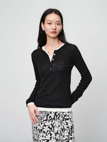 Slim round neck knit base sweater | Black