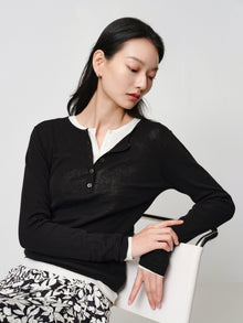 Slim round neck knit base sweater | Black