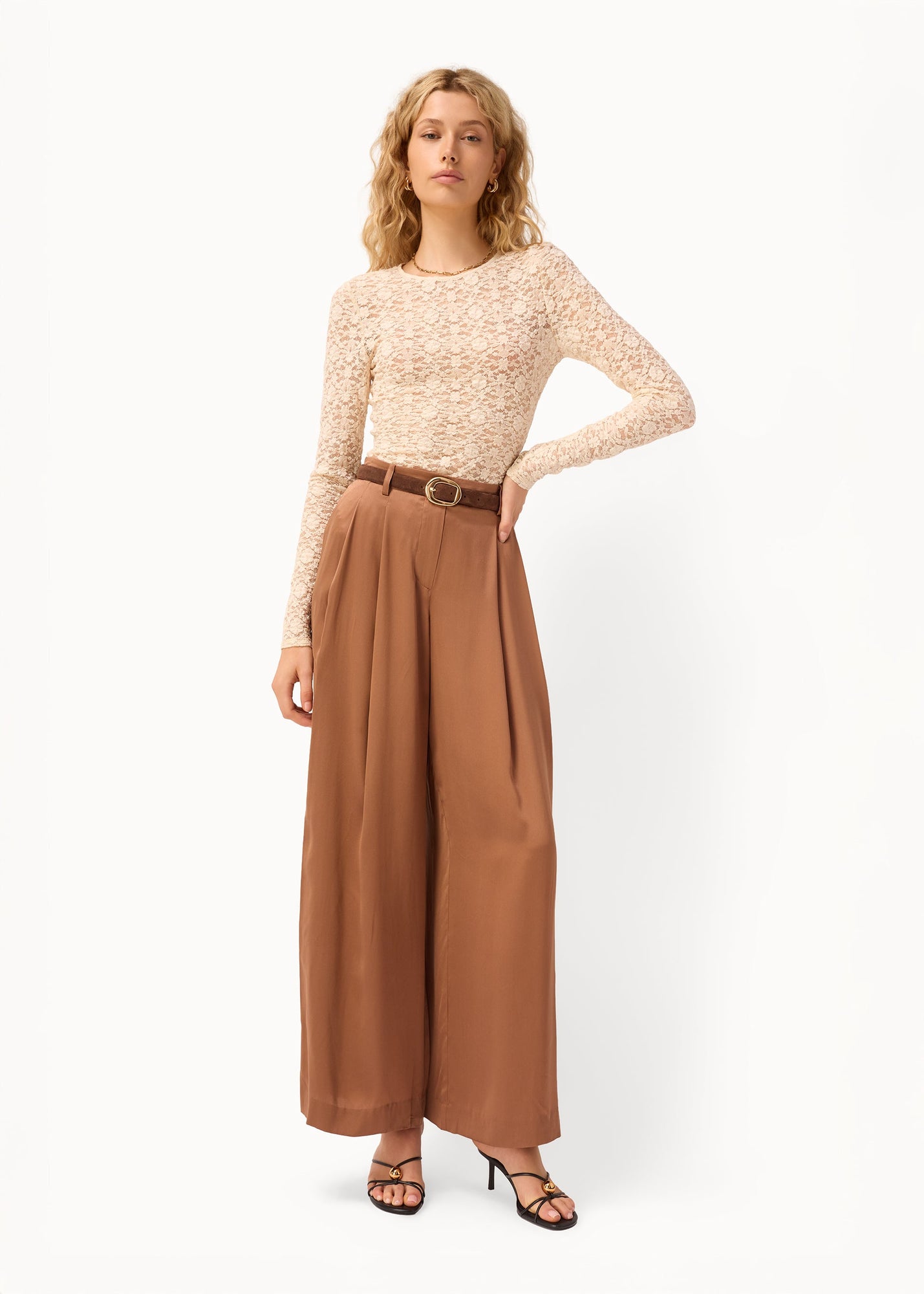 Fabian Wide Leg High Rise Pant | Carob