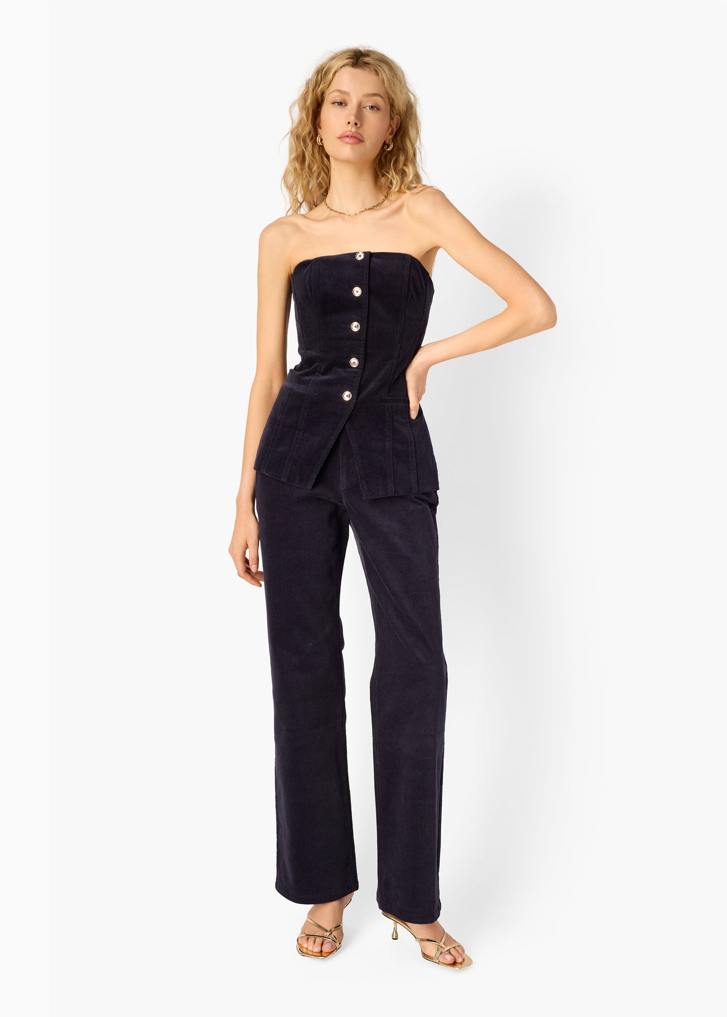 Iman Corduroy Strapless Top | Navy