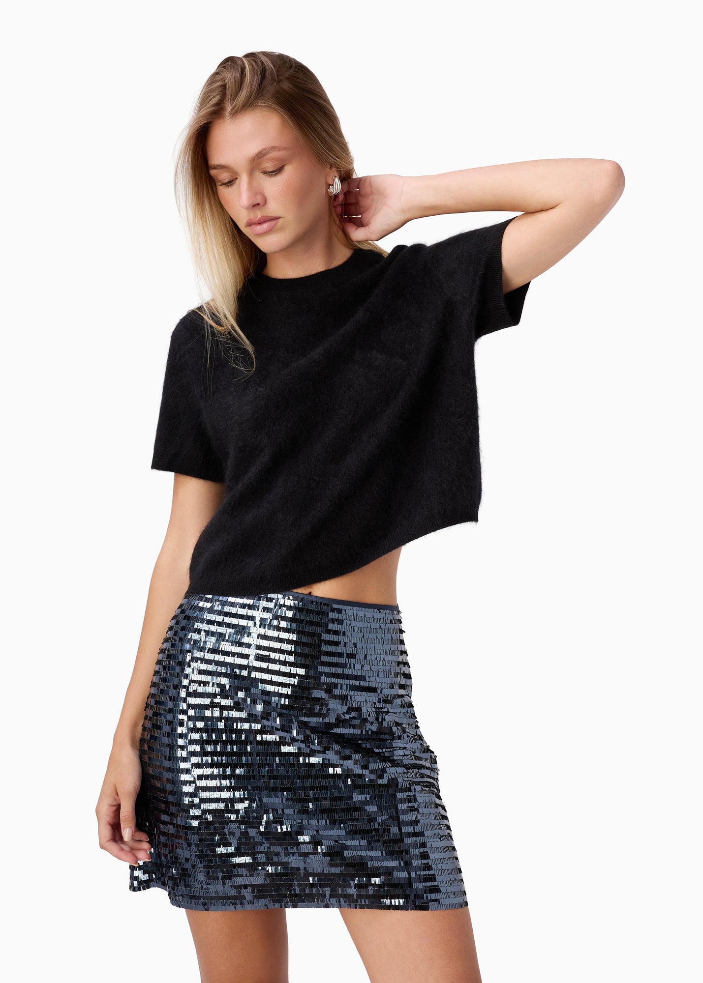 Fayruz Mid Rise Sequin Mini Skirt | Coal