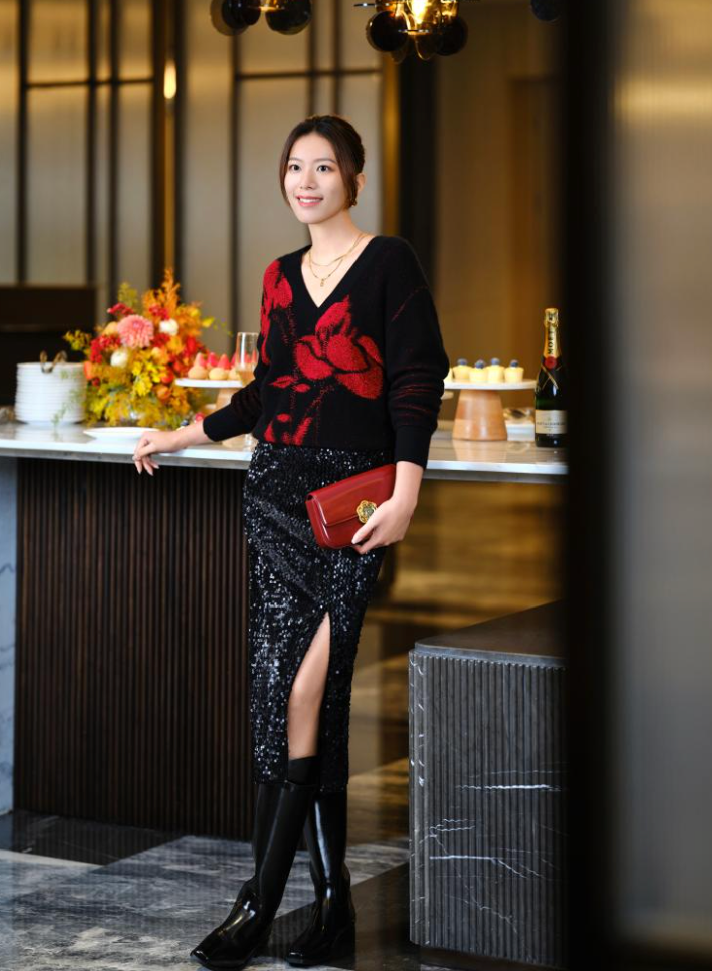 Elegant Beaded Sequin Bag Skirt | Black