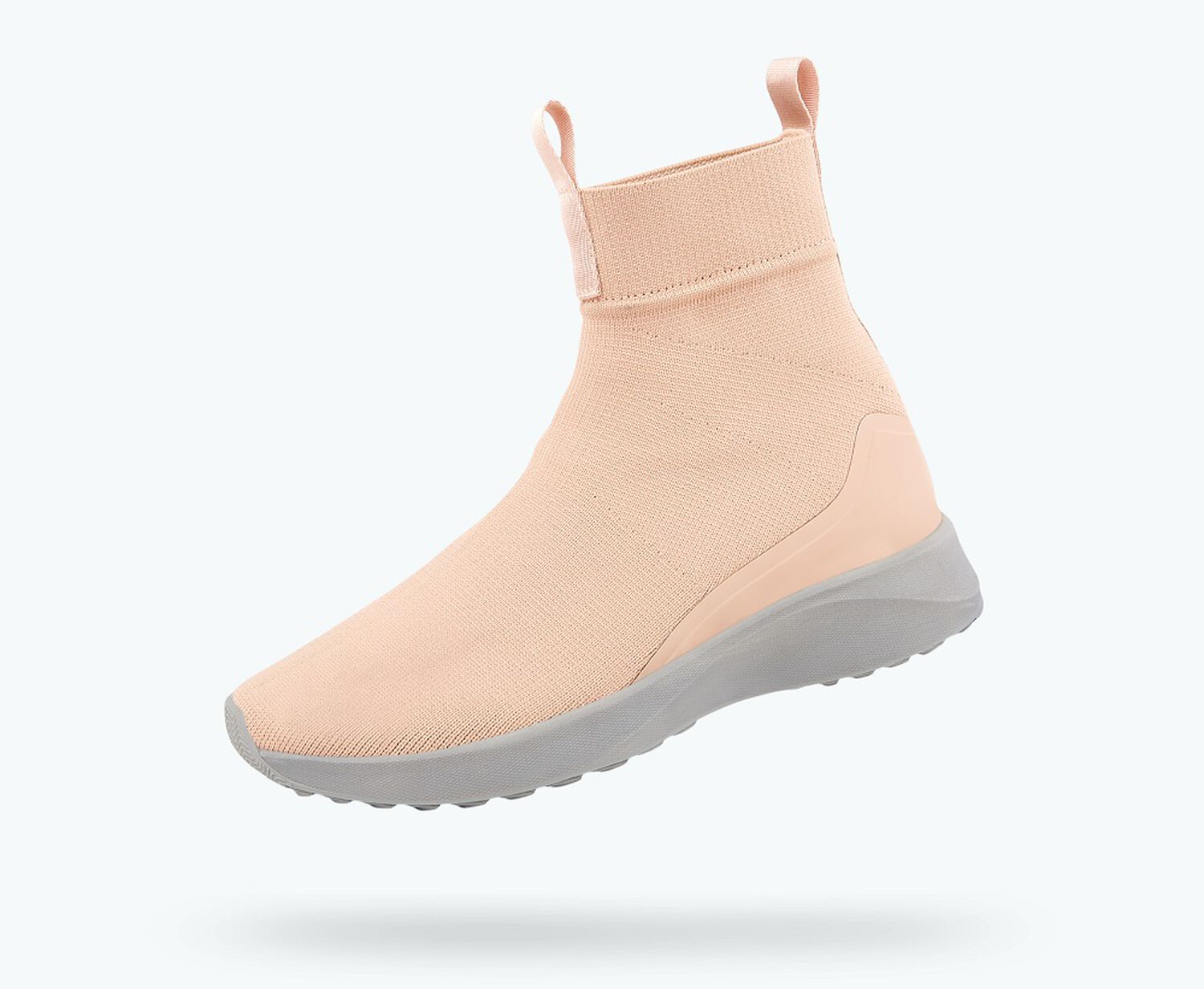 Angled view of a Native Shoes Nova Hydroknit | Chameleon Pink/ Pigeon Grey Footwear
