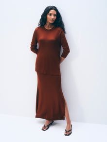 Luster Viscose Long Sleeve Crewneck | Rich Brown