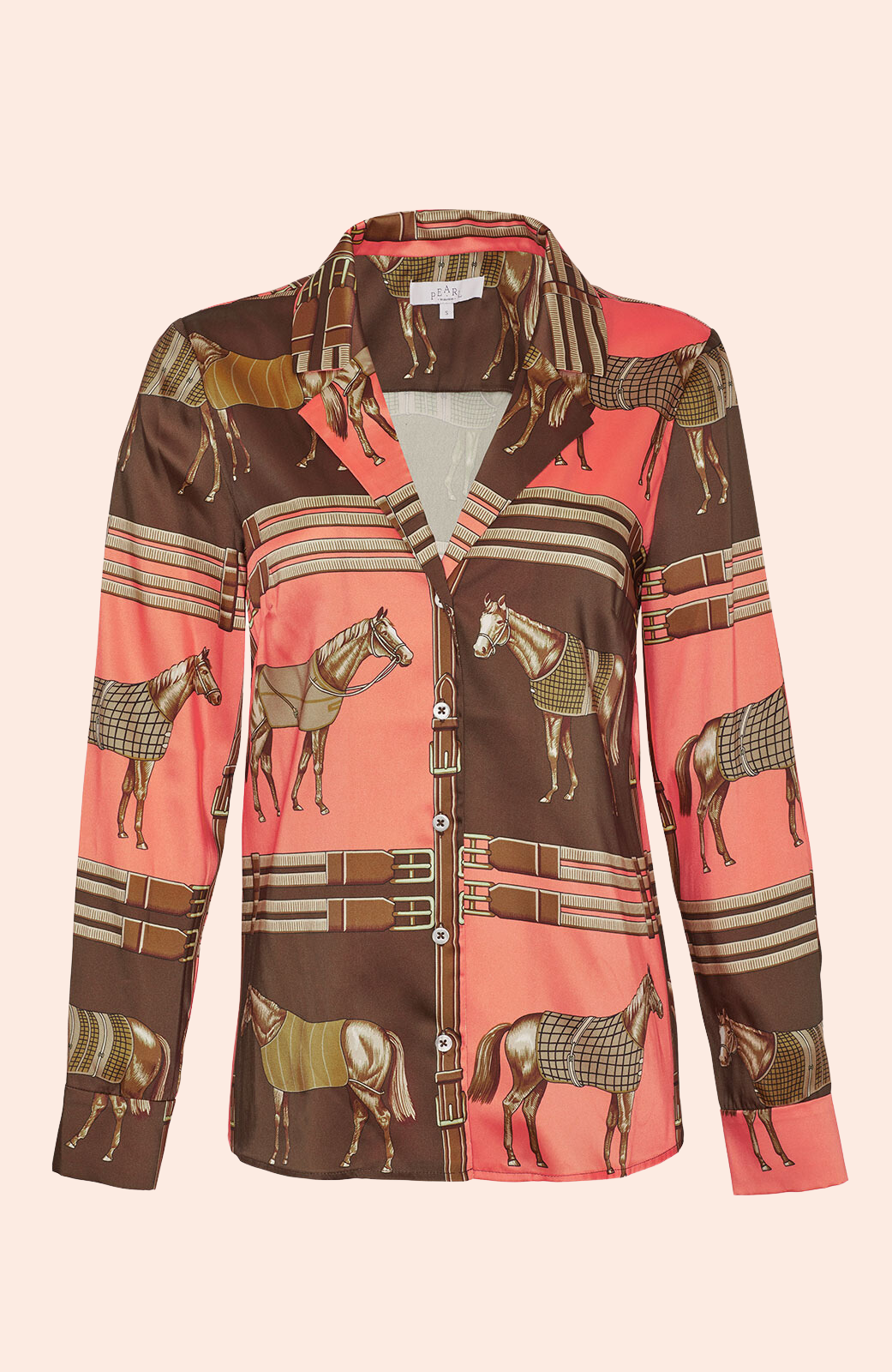 Equestrian Twill Button Down Shirt | Coral Multi