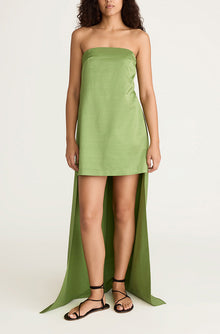 Slub Sateen Mini Dress with Train | Fern