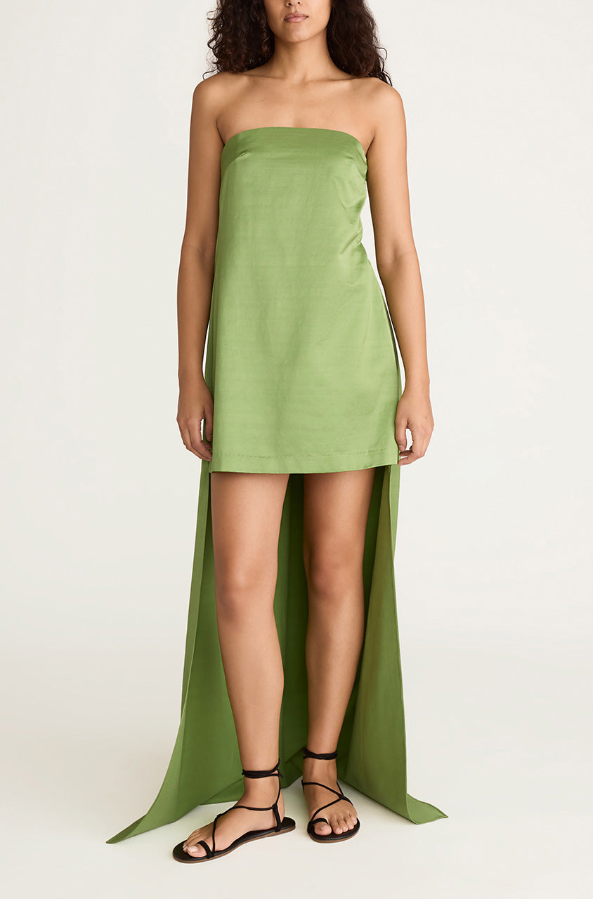 Slub Sateen Mini Dress with Train | Fern