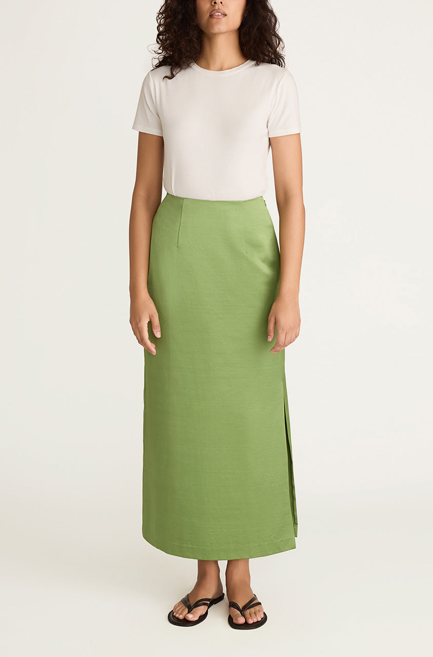 Slub Sateen Midi Skirt | Fern