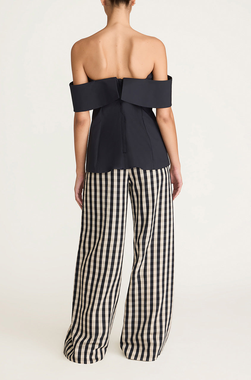 Cotton Sateen Draped Shoulder Top | Midnight