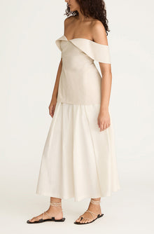 Cotton Sateen Draped Shoulder Top | Snow