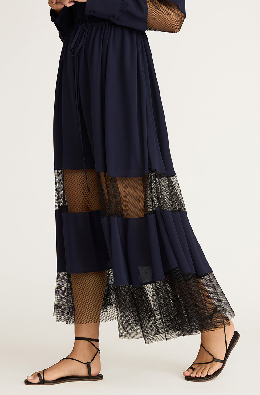 Crepe de Chine and Lace Shirt Dress | Midnight Combo