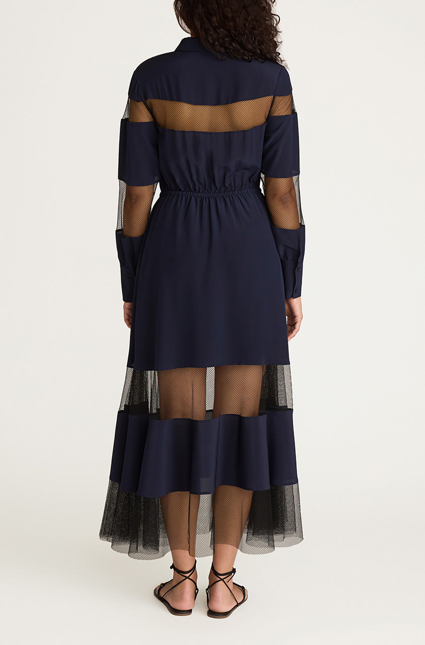 Crepe de Chine and Lace Shirt Dress | Midnight Combo