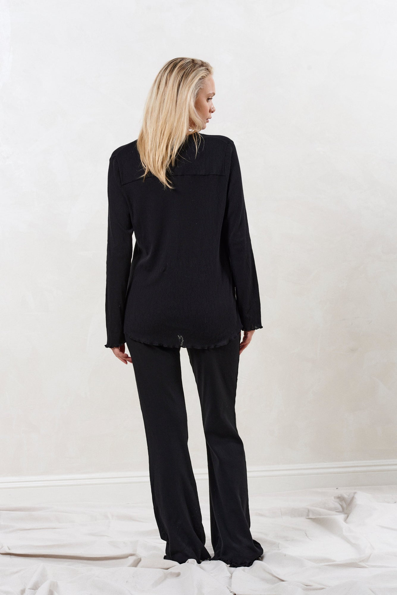 Pointelle Button Front Top | Black