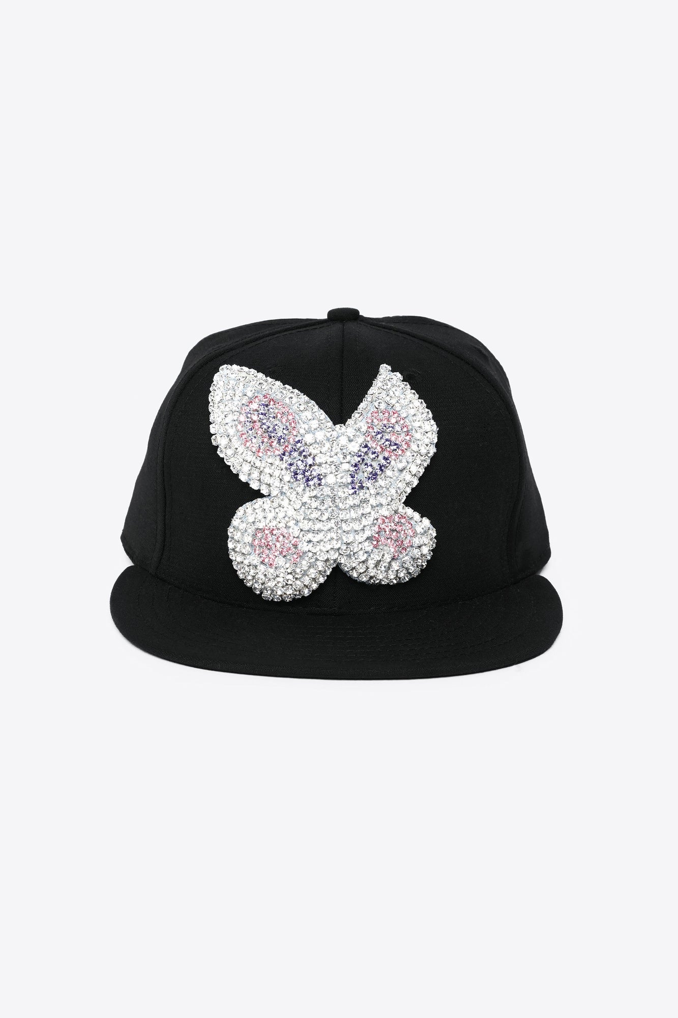 Embroidered Crytsal Butterfly Fitted Cap | Black