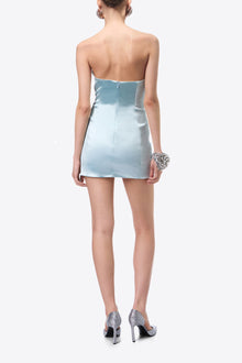 Embroidered Crystal Cup Draped Mini Dress | Ice Blue