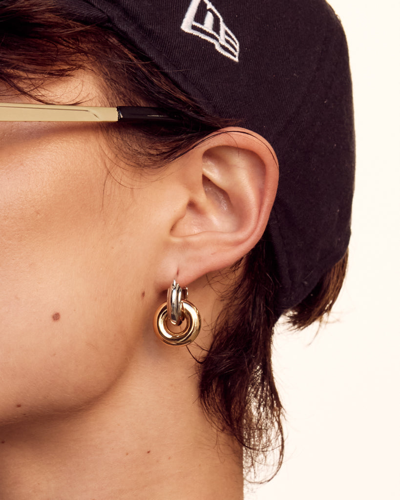 Two-Tone Interlock Hoops | Silver