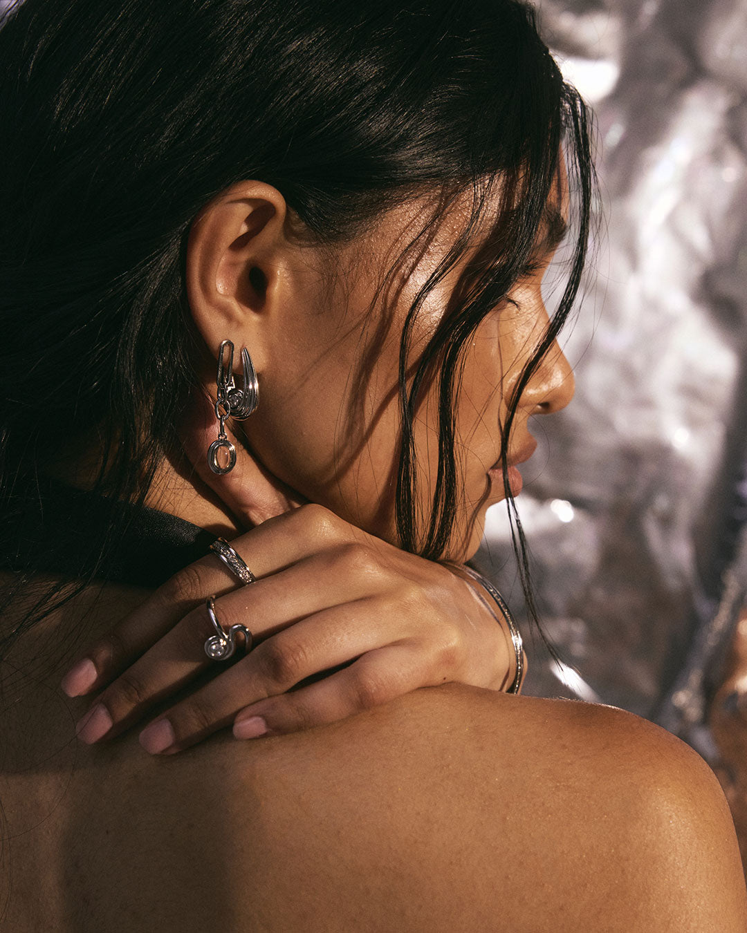 Wave Bezel Hoops | Silver | Cubic Zirconia