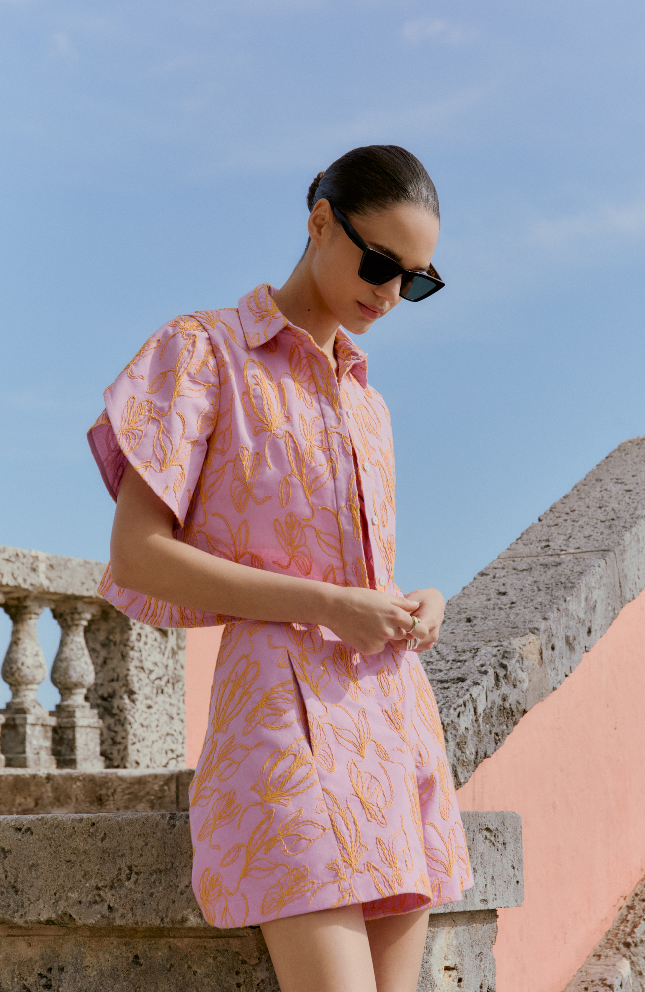 Thread Embroidered Canvas Top | Orchid