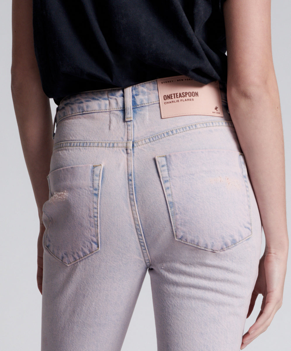 Charlie High Waist Slim Flared Denim Jeans | Pink Haze