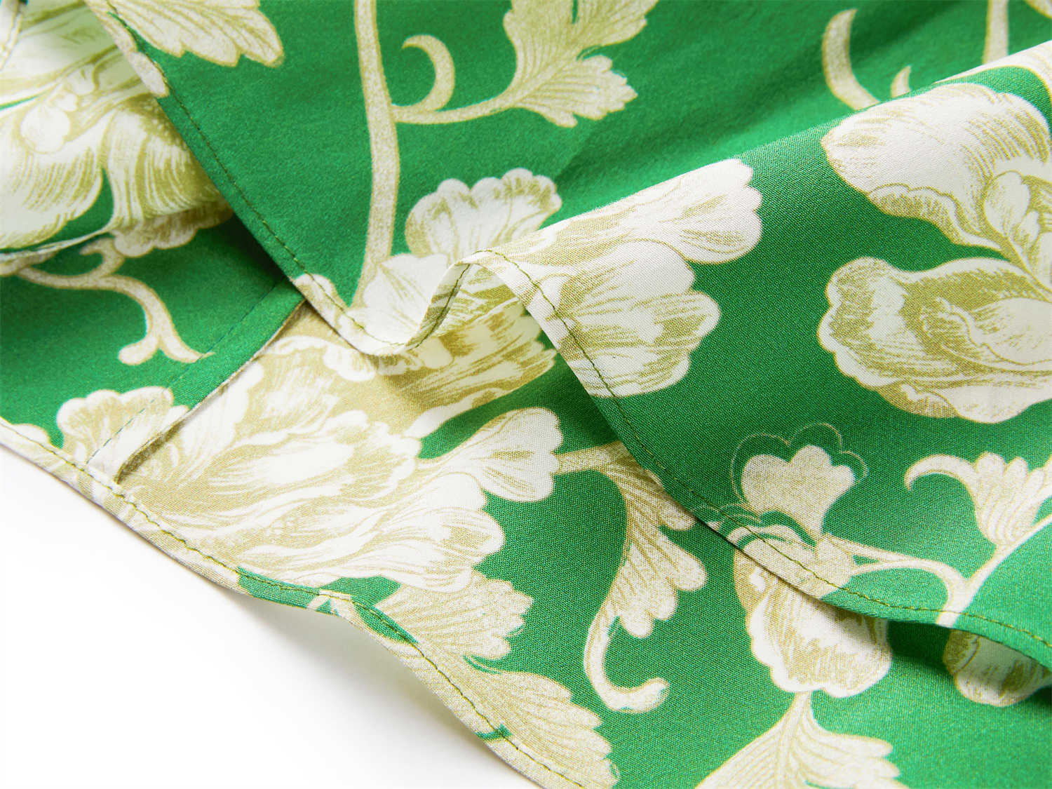 Silk Floral Midi Dress | Vibrant Green/White