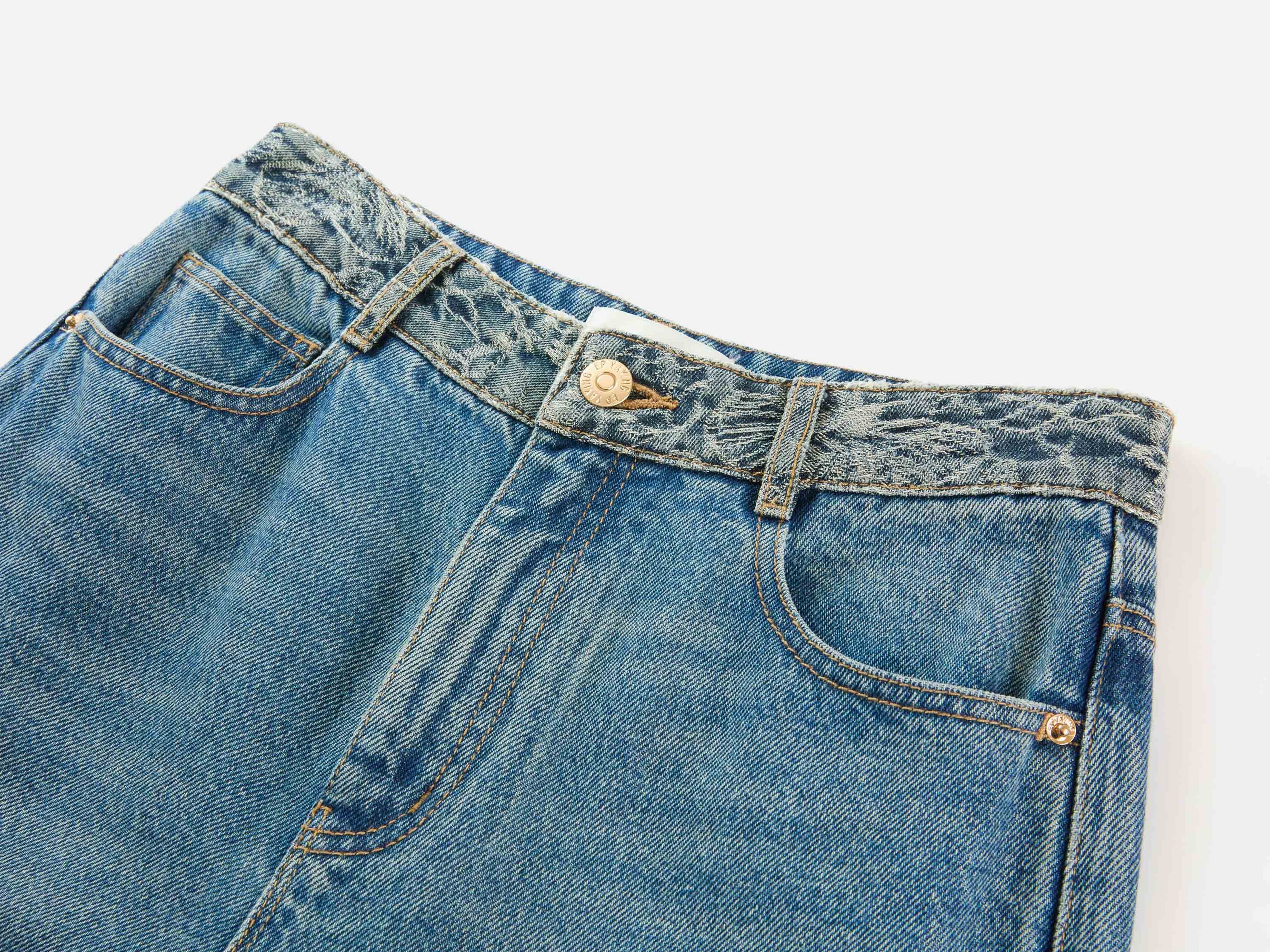 Sophisticated High-Waist Cotton Jacquard Jeans | Blue